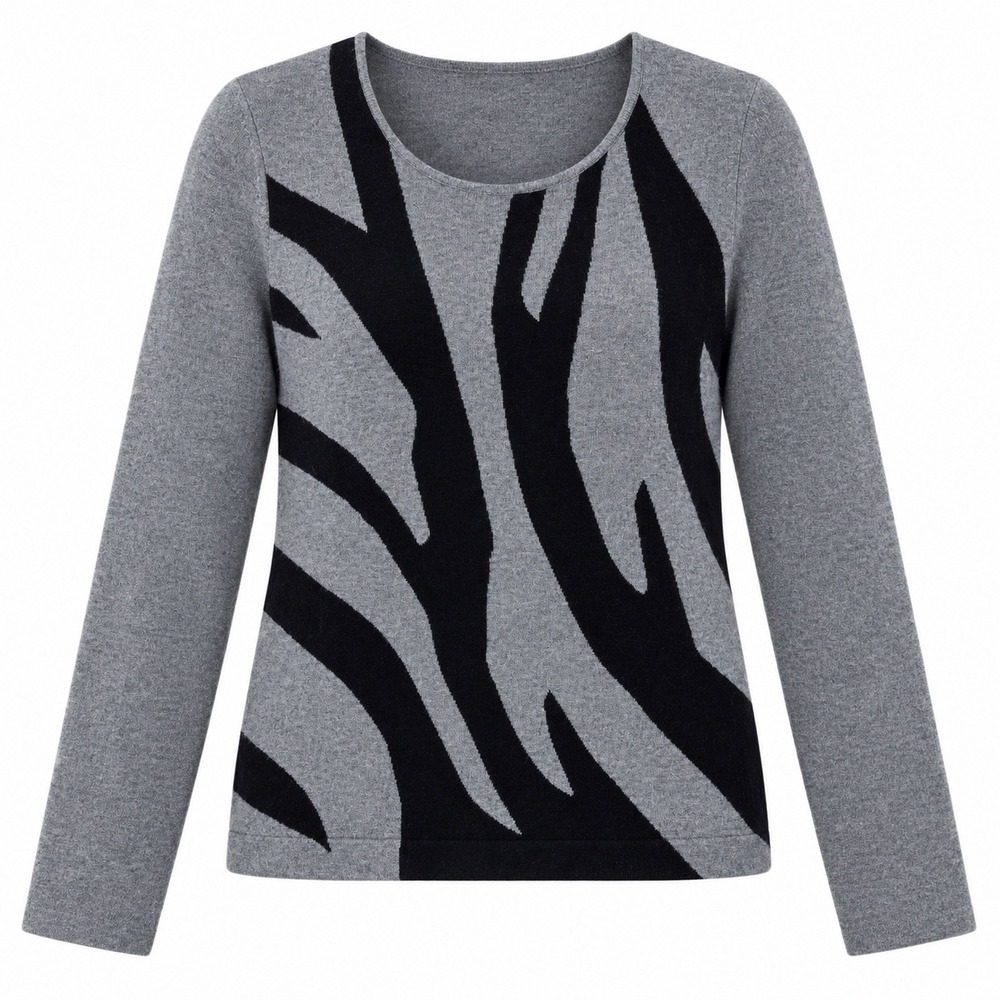 Jones New York Sweater Size M Gray Black Cashmere Animal Print Layering Classic